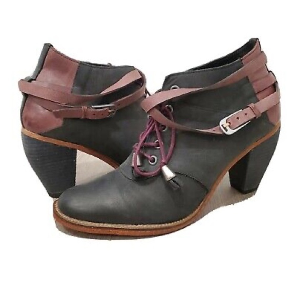 Anthropologie J Shoes‎ Carson Black Mauve Leather Ankle Boots Sz 7.5
